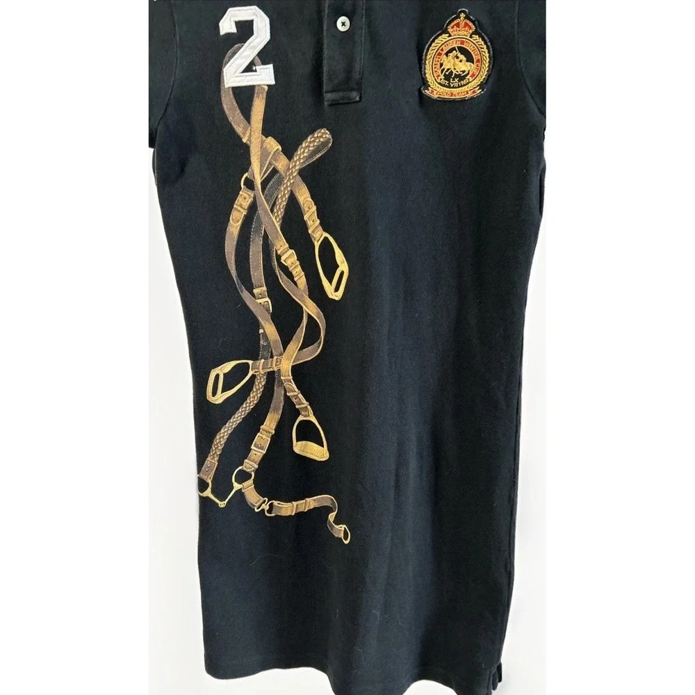 RARE Girls Ralph Lauren Polo Shirt Dress  Equestrian Horse Bridle Graphics Sz 16